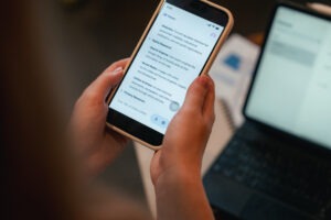 Woman using AI search on her phone
